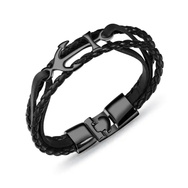 OOVOV Bracelet for Men Sturdy Leather Weave Bracelet Multilayer Vintage Anchor Bracelet Wrap Cuff