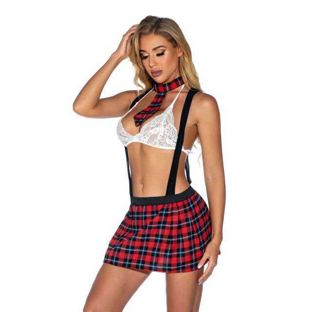 OOVOV Womens Sexy Schoolgirl Costume Lingerie Outfit for Sexy 4 Piece Set Cosplay Sexy Lingerie