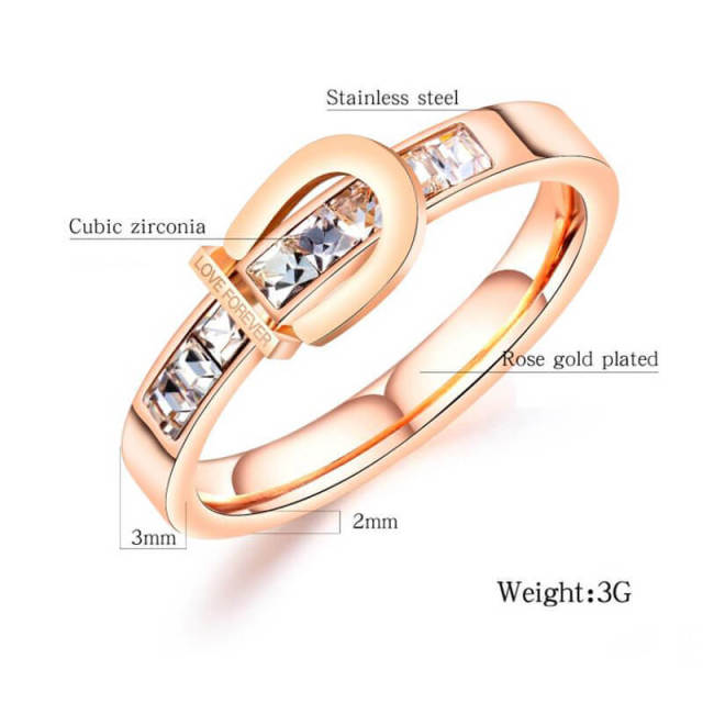 OOVOV Womens Ring Rose Gold Plated Stainless Steel Inlaid Zircon Ladies Ring