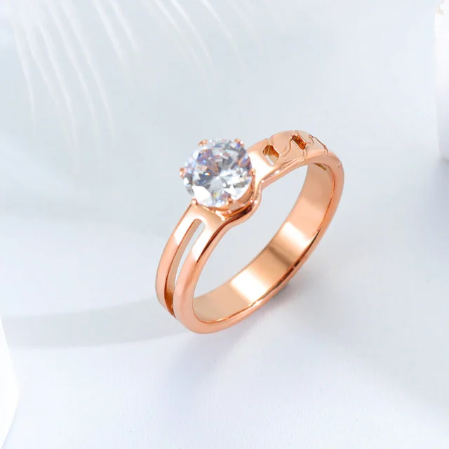 OOVOV Cubic Zirconia Ring For Women Rose Gold Plated Stainless Steel Promise Ring Wedding Band Jewelry Birthday Gifts for Women