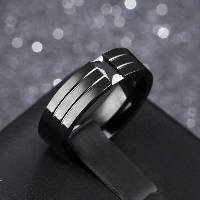 OOVOV Black Ring Classic Stainless Steel Band Ring for Men Women Size 7-11