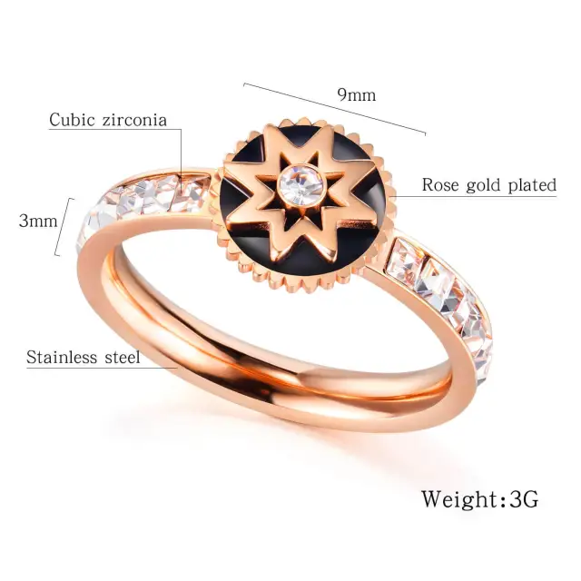 OOVOV Cubic Zirconia Ring For Women Rose Gold Plated Stainless Steel Promise Ring Wedding Band Jewelry Birthday Gifts for Women