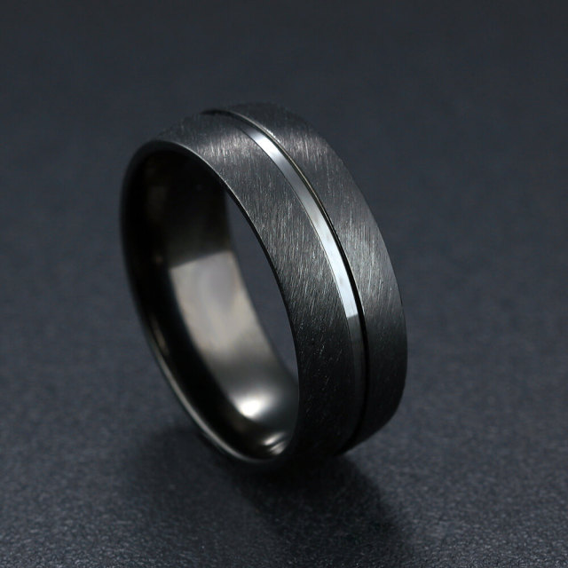 OOVOV Black Ring Classic Stainless Steel Band Ring for Men Women Size 7-11