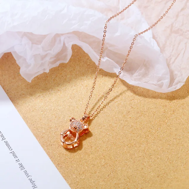 Diamond Necklace For Women Fashion Zircon Pendant Necklace  Jewelry Stainless Steel Rose Gold