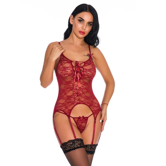 OOVOV Garter Lingerie For Women Sexy Lace Teddy Chemise One Piece Bodysuit With G Thong