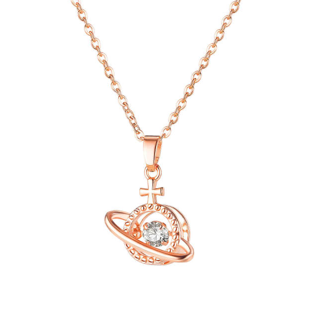 OOVOV Womens Rose Gold Plated Necklace Adjustable Titanium Steel Chain Zircon Clavicle Necklaces Choker