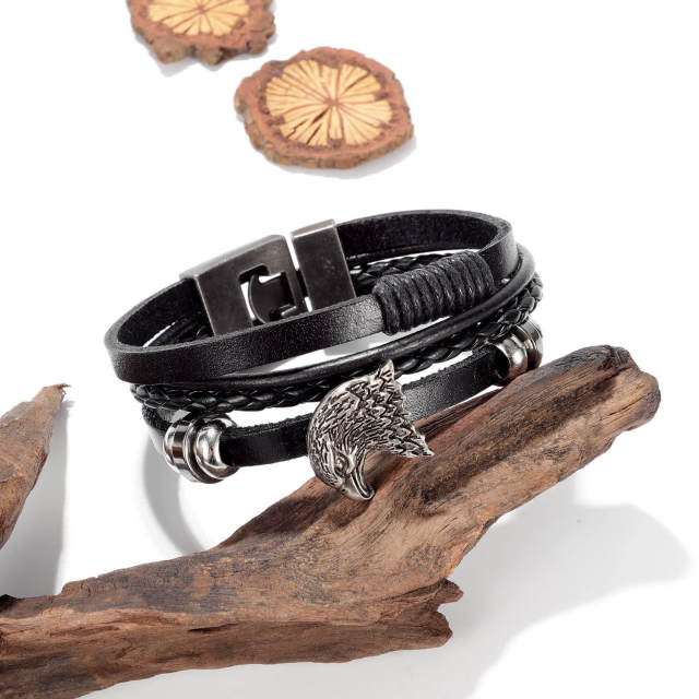 OOVOV Mens Women Multi-Strand Brown Braided Leather Bracelet Retro Multi-Layer Weave PU Leather Mens Punk Street Style Bracelet