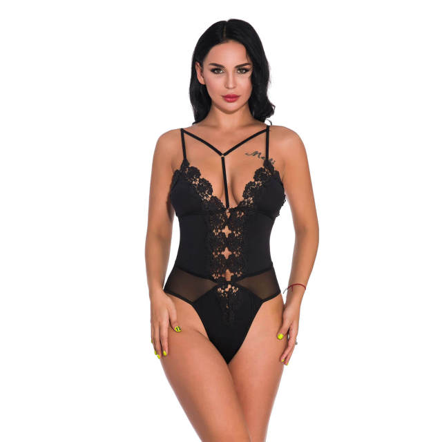 OOVOV See Through Lingerie V-Neck Lace Babydoll Sexy Lingerie Women One Piece Bodysuit