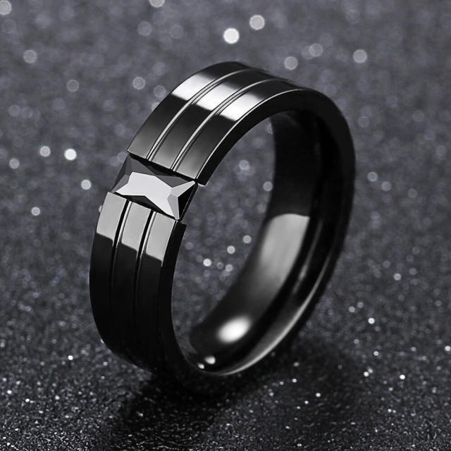 OOVOV Black Ring Classic Stainless Steel Band Ring for Men Women Size 7-11