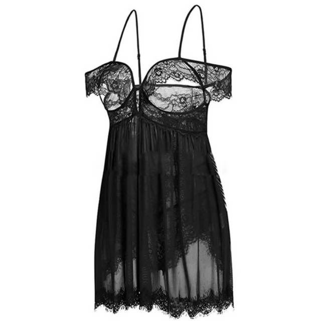 OOVOV Women Lingerie Babydoll Lace Nightgown Mesh Chemise Boudoir Nighty Chest Hollow Back Split