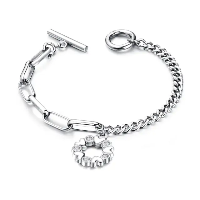 OOVOV Charm Bracelets for Women Titanium Steel Chain Link Bracelet for Teen Girls Friendship Bracelets Gift Toggle Clasp