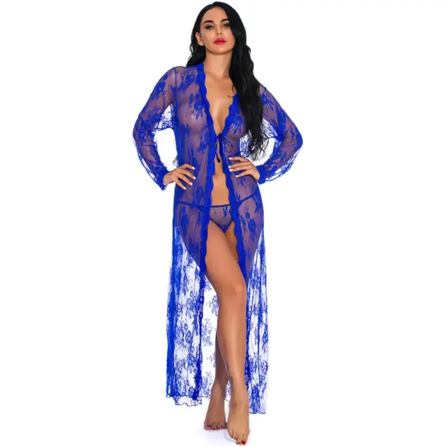 OOVOV Sexy Lace Robe for Women Long Lace Lingerie Robe Sheer Babydoll Nightgown Nightdress