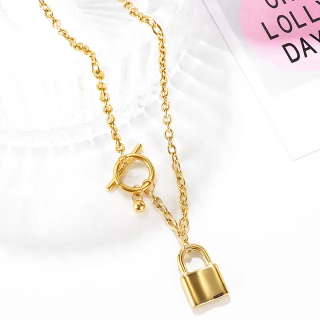 OOVOV Padlock Lock Pendant Chain Necklace for Women Teen Girls Stainless Steel Lock Chain Jewelry Gifts