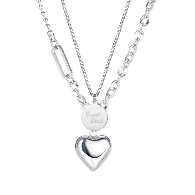 Layered Necklaces for Women Girls Stainless Steel Necklace With Heart Pendant