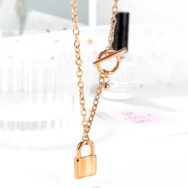 OOVOV Padlock Lock Pendant Chain Necklace for Women Teen Girls Stainless Steel Lock Chain Jewelry Gifts