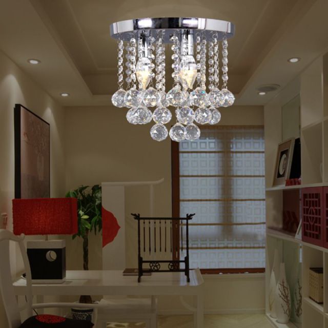 OOVOV Mini Crystal Chandelier Flush Mount Ceiling Light for Bedroom Hallway Bar Kitchen Bathroom Pendant Lamps