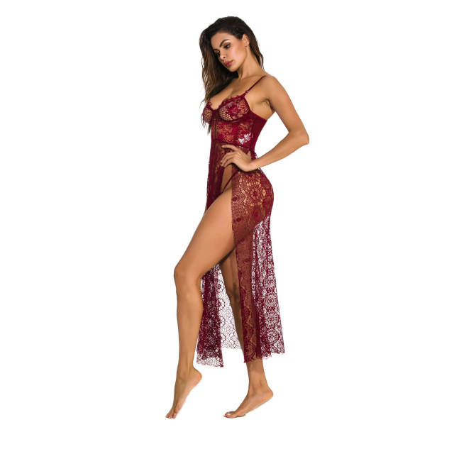 OOVOV Women Long Robe Dress Sexy Side Split Long Gown Lingerie Babydoll Nightwear with Thong S-XXL