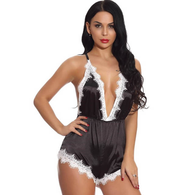 Women Sexy Nightwear Babydoll Satin One-piece Pajamas Lingerie Bodysuit