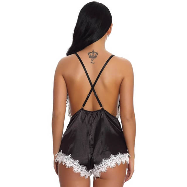 Women Sexy Nightwear Babydoll Satin One-piece Pajamas Lingerie Bodysuit