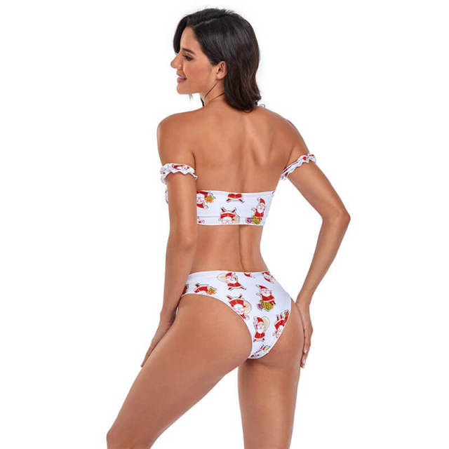 OOVOV Women's Two Pieces Floral Print Knot Front Crop Off-Shoulder Bandeau Bikini Sets Bathing Suit