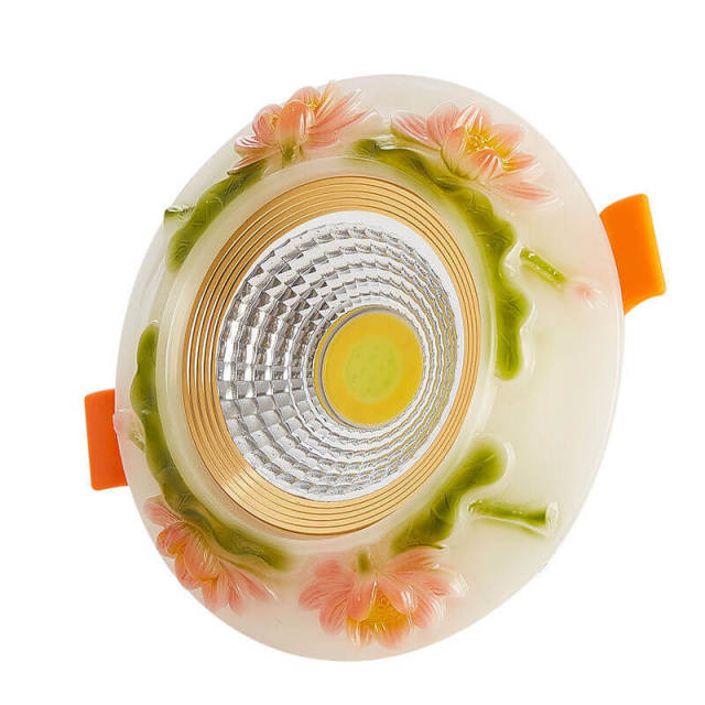 OOVOV 5W LED Downlight 3.9 Inch Flush Mount Ceiling Light with Painted Flower for Aisle Entrance Hallway Living Room