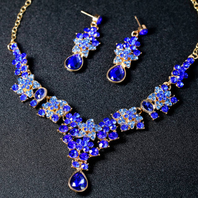 OOVOV Womens Zircon Elegant Bridal Floral Cluster Star Teardrop Statement Necklace Earrings Set
