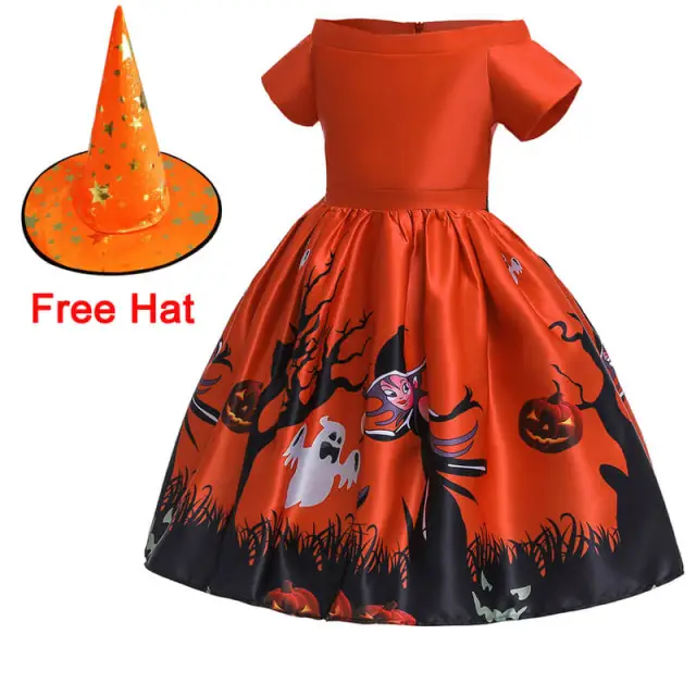 OOVOV Baby Girl Cosplay Dress Halloween Costume For Kids Children Vampire Pumpkin Dresses Party Halloween Role Playing Dress