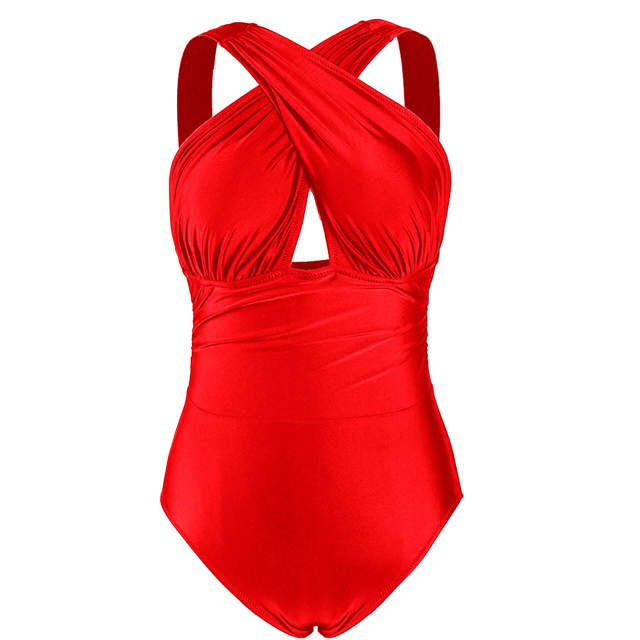 Sexy Plus Size Women's Swimsuits One Piece Tummy Control Front Cross Backless Swimsuit Bathing Suit Beach Swimwear