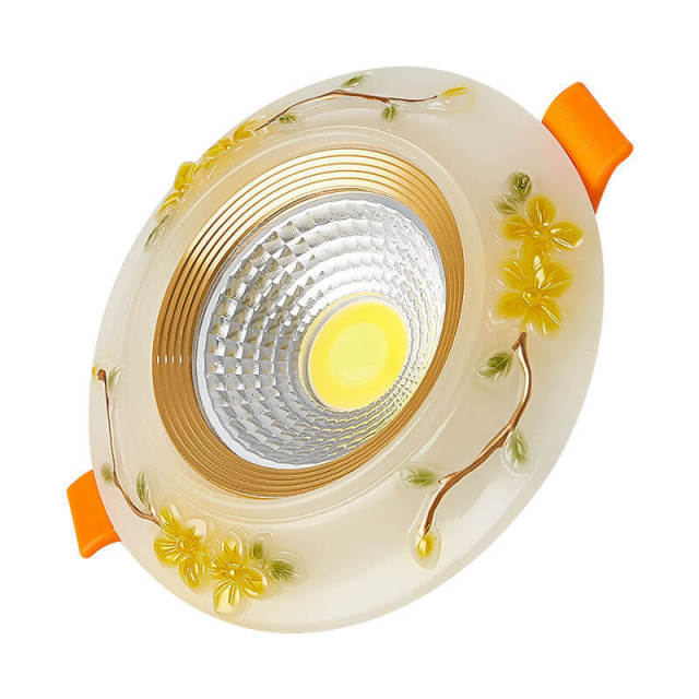 OOVOV 5W LED Downlight 3.9 Inch Flush Mount Ceiling Light with Painted Flower for Aisle Entrance Hallway Living Room