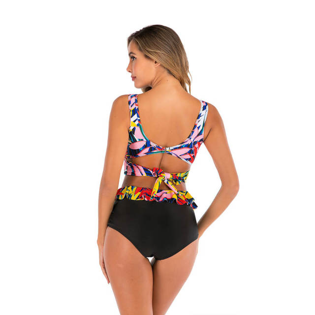 OOVOV High Waisted Bikini Swimsuit For Women,Womens Bathing Suits Push Up Cross Bandage Floral Printing Swim Two Piece Swimsuits