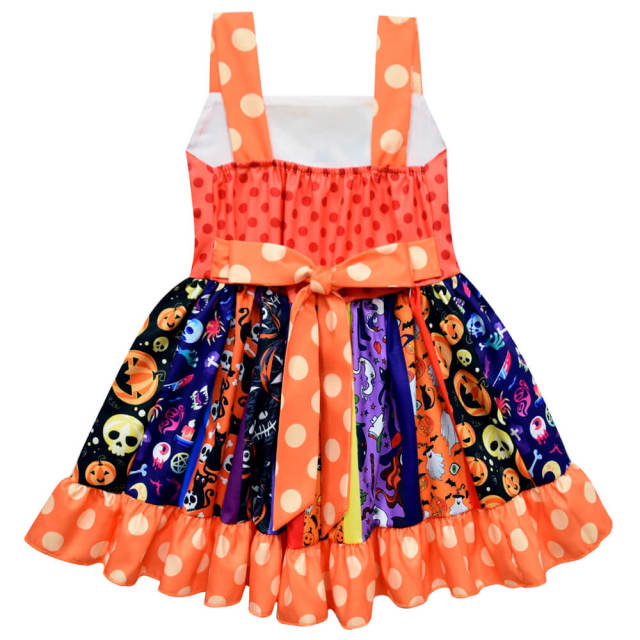 OOVOV Halloween Child Black Vampire Costume Carnival Party Girls Orange Pumpkin Witch Dress Up Toddler Ruffle Vest Print Casual Dress