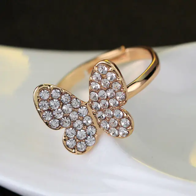 OOVOV Diamond Butterfly Jewelry Set For Women Necklace Earrings Ring Bracelet 4 PC Set