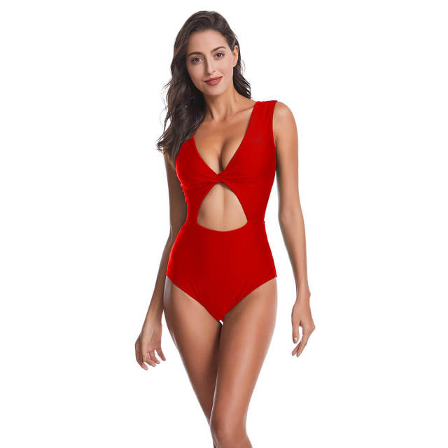 OOVOV Womens One Piece Swimsuits V Neck Twist Front Shirred Bathing Suits Tummy Control Swimsuit Ruched Swimwear