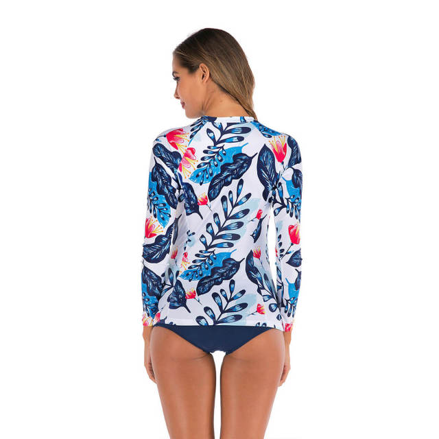 OOVOV Women's Long Sleeve Rash Guard and Swim Shirt 2 Piece Tankini Set Bathing Suits