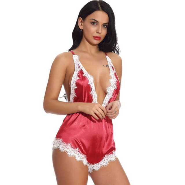 Women Sexy Nightwear Babydoll Satin One-piece Pajamas Lingerie Bodysuit