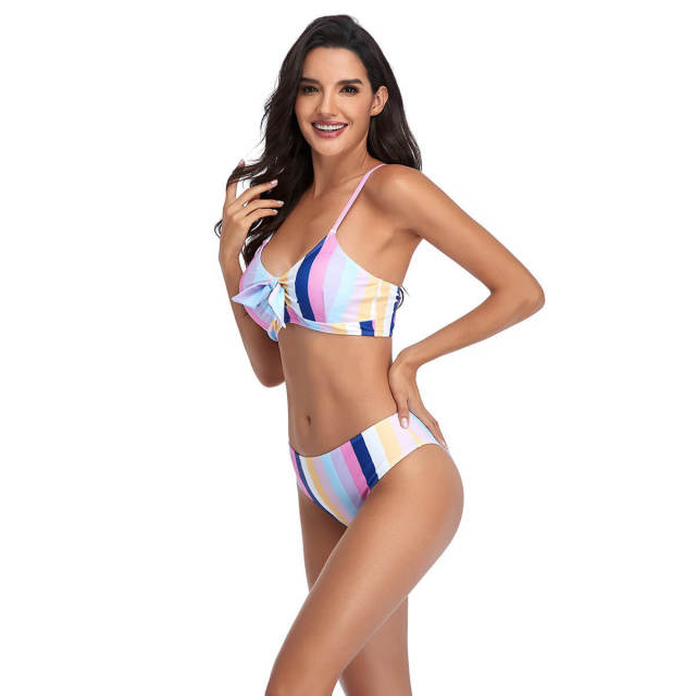 OOVOV Women's Stripe Printing Bikini Sets,Padded Push up Tie Knot Two Piece Swimsuit for Women Bathing Suits