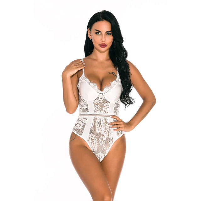 OOVOV Sexy Lace Bodysuit For Women Deep V Lingerie Teddy One Piece Lace Babydoll Snap Crotch