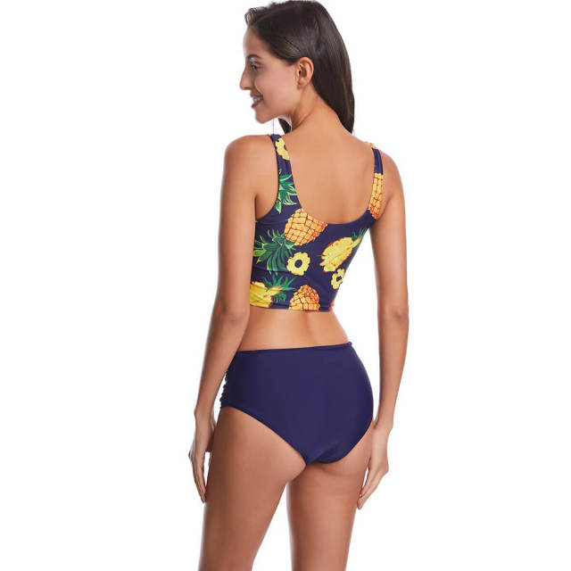 OOVOV Two Piece Womens Bathing Suits Triangle Swim Bottoms Pineapple Printed Halter High Waisted Bikini Swimsuits