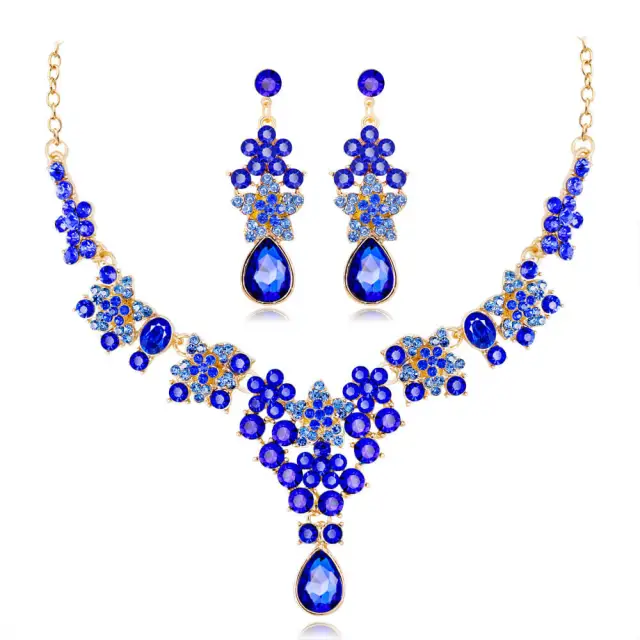 OOVOV Womens Zircon Elegant Bridal Floral Cluster Star Teardrop Statement Necklace Earrings Set