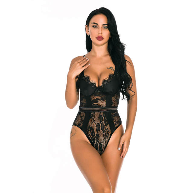 OOVOV Sexy Lace Bodysuit For Women Deep V Lingerie Teddy One Piece Lace Babydoll Snap Crotch