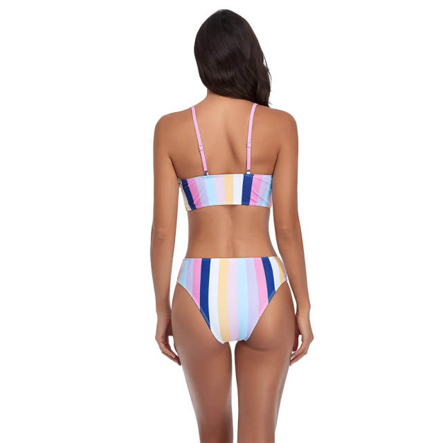 OOVOV Women's Stripe Printing Bikini Sets,Padded Push up Tie Knot Two Piece Swimsuit for Women Bathing Suits