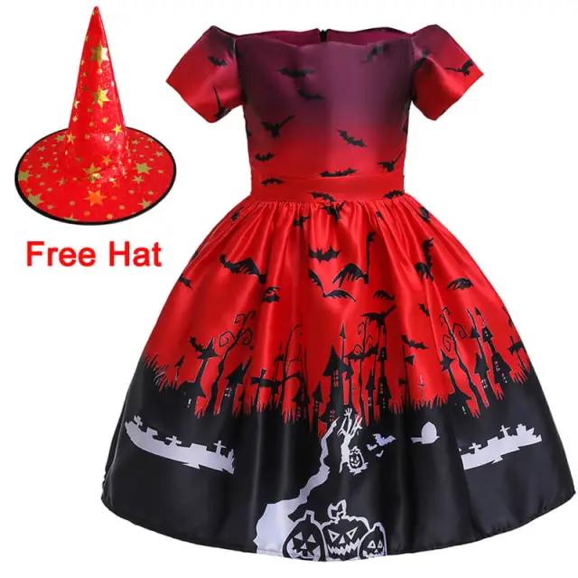 OOVOV Baby Girl Cosplay Dress Halloween Costume For Kids Children Vampire Pumpkin Dresses Party Halloween Role Playing Dress