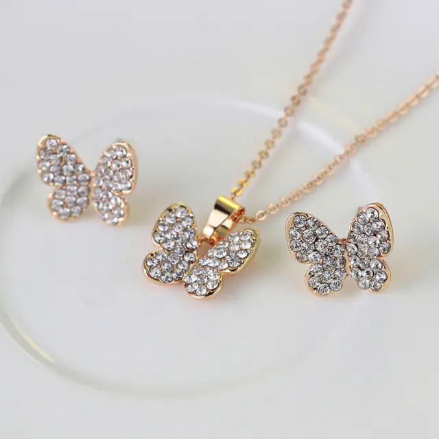 OOVOV Diamond Butterfly Jewelry Set For Women Necklace Earrings Ring Bracelet 4 PC Set