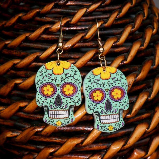 OOVOV Halloween Acrylic Earrings Skull Print Dangle Earrings Floral Skull Earrings Drop Dangle Fashion Jewelry For Women Girls