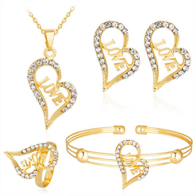 OOVOV 4Pcs Jewelry Set For Women Inlaid Zircon Heart Necklace Earrings Ring Bracelet Fashion Sets