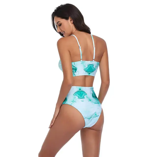 OOVOV Women's Two Piece Swimsuit Tie-dye Print High Waist Swimsuits Adjustable Strap Bikini Sets
