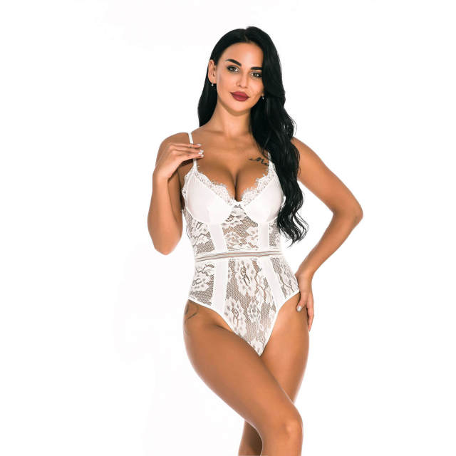 OOVOV Sexy Lace Bodysuit For Women Deep V Lingerie Teddy One Piece Lace Babydoll Snap Crotch