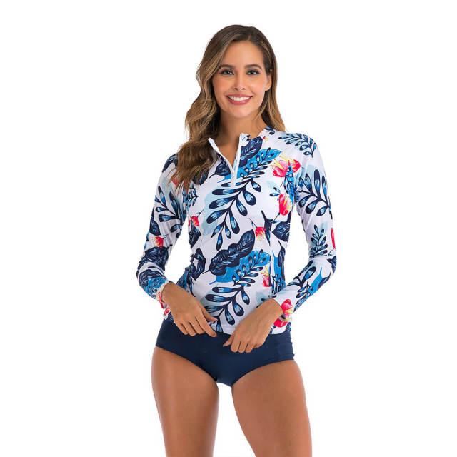 OOVOV Women's Long Sleeve Rash Guard and Swim Shirt 2 Piece Tankini Set Bathing Suits