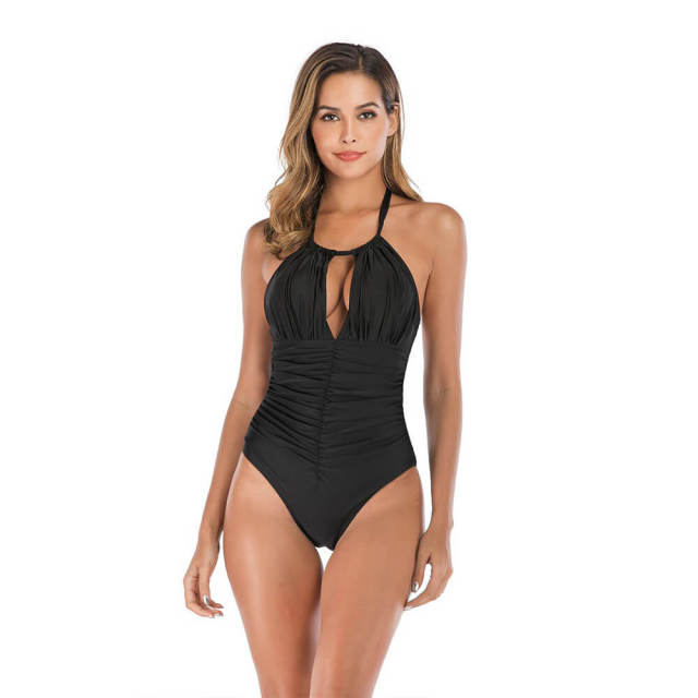 OOVOV Womens One Piece Swimsuit Halter Bathing Suit Tummy Control Swimwear Padded Bathing Suits for Women Slimming Vintage Bikini