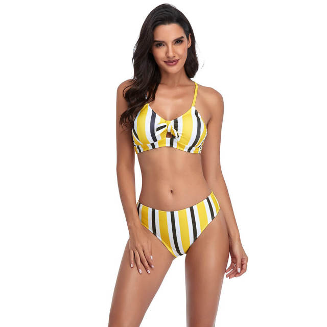 OOVOV Women's Stripe Printing Bikini Sets,Padded Push up Tie Knot Two Piece Swimsuit for Women Bathing Suits